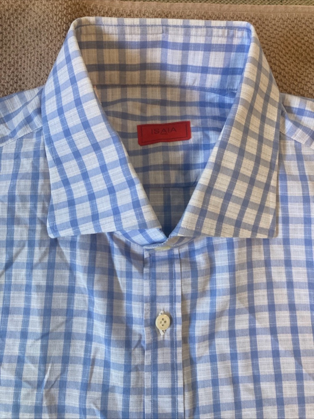 Isaia Light Blue Checked Cotton Dress Shirt 17/43